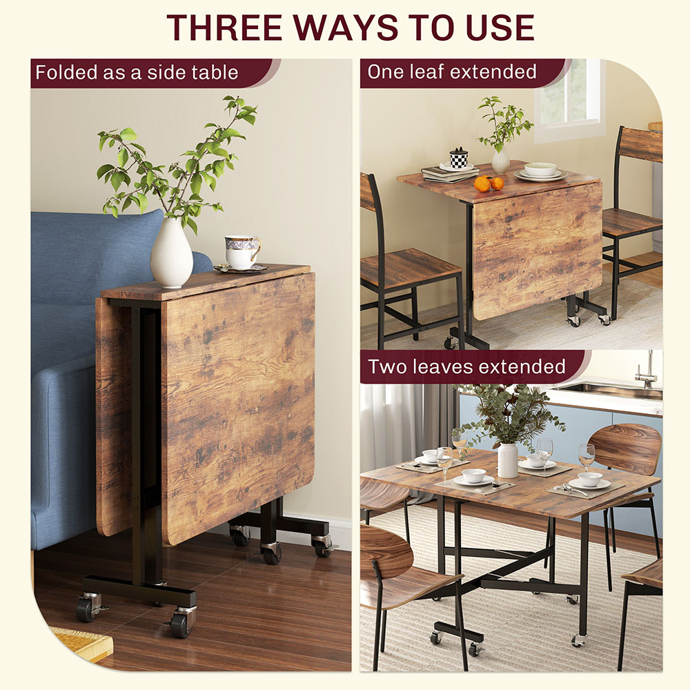 HOMCOM 6 Seater Brown Drop Leaf Mobile Dining Table Image 6
