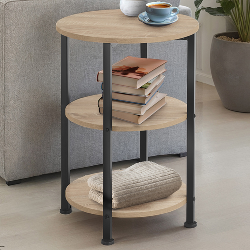 Tectake Colchester 2 Shelf Sonoma Oak Round Bedside Table Image 1