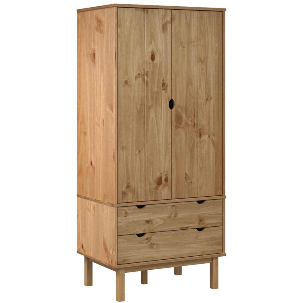vidaXL Otta 2 Drawer 2 Door Brown Solid Wood Pine Wardrobe Image 2