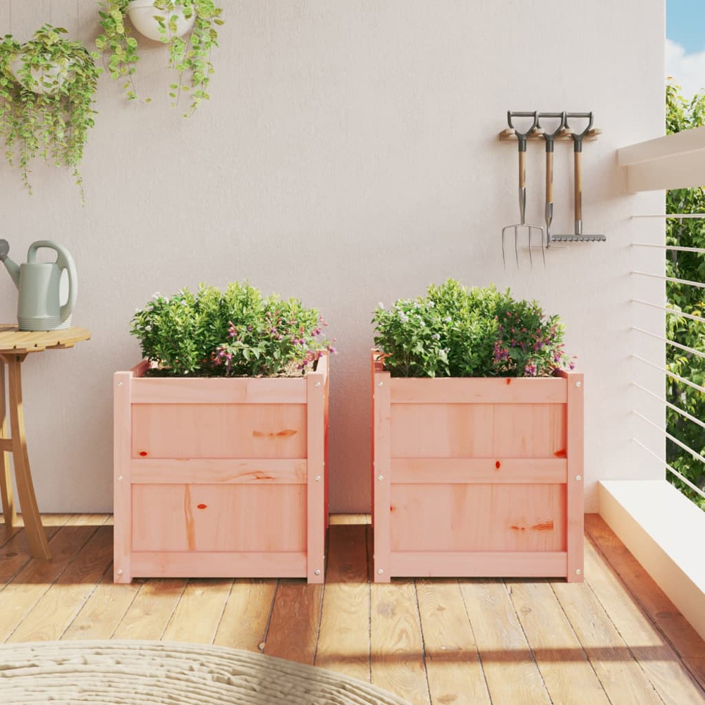 vidaXL Natural Solid Douglas Wood Garden Planter 50cm 2 Pack Image 2