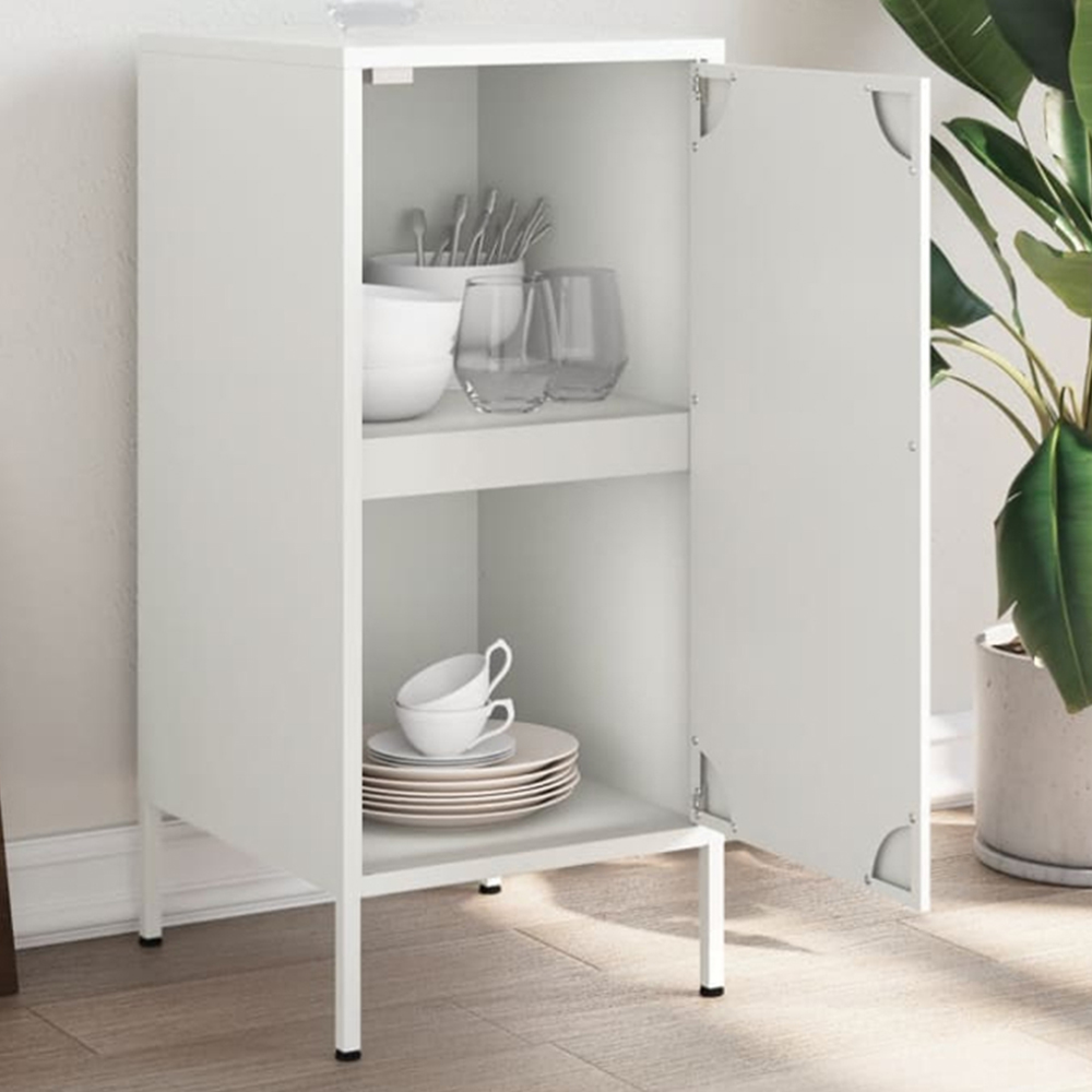 vidaXL Single Door White Steel Sideboard Image 1