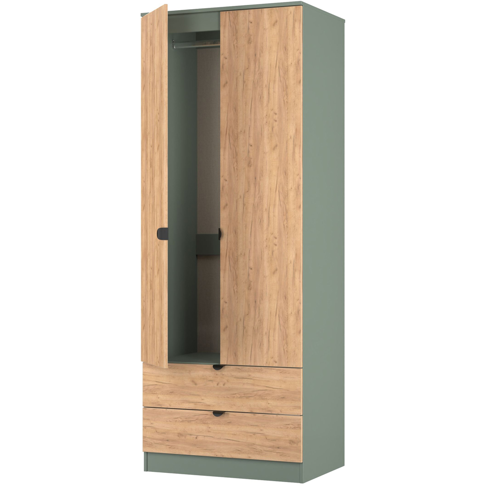 Crowndale Bora 2 Door 2 Drawer Gold Oak and Reed Green Tall Double Wardrobe Image 5