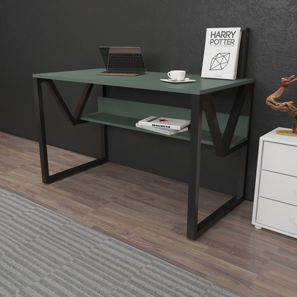 Decorotika Lona Single Shelf Study and Writing Desk Green and Black Image 4