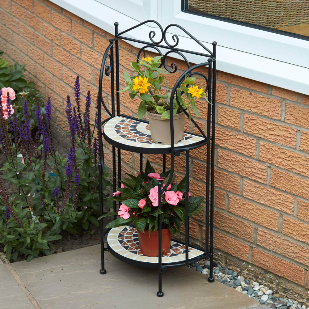 Home Source Sunflower Mosaic 2 Shelf Metal Plant Stand Image 2