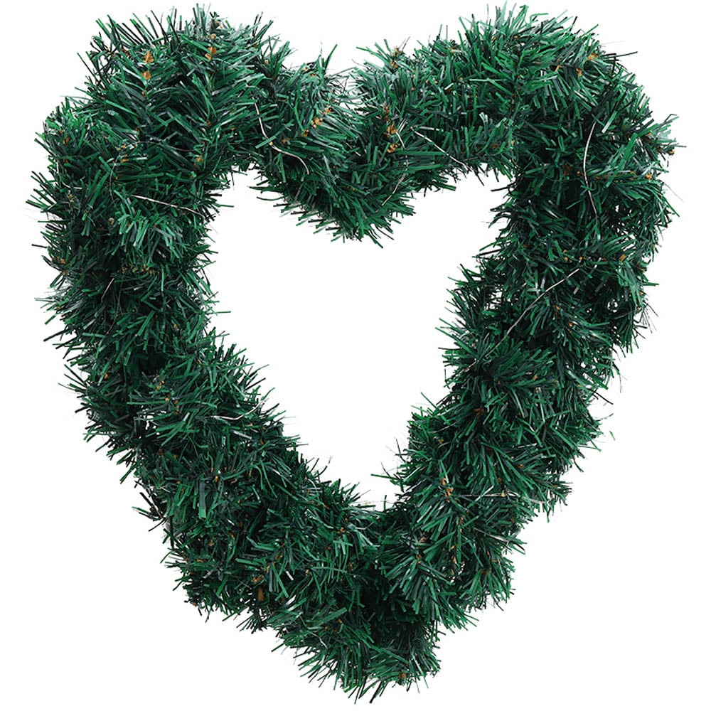 Living and Home Green Heart Shaped Artificial LED Door Wreath 42cm Image 2
