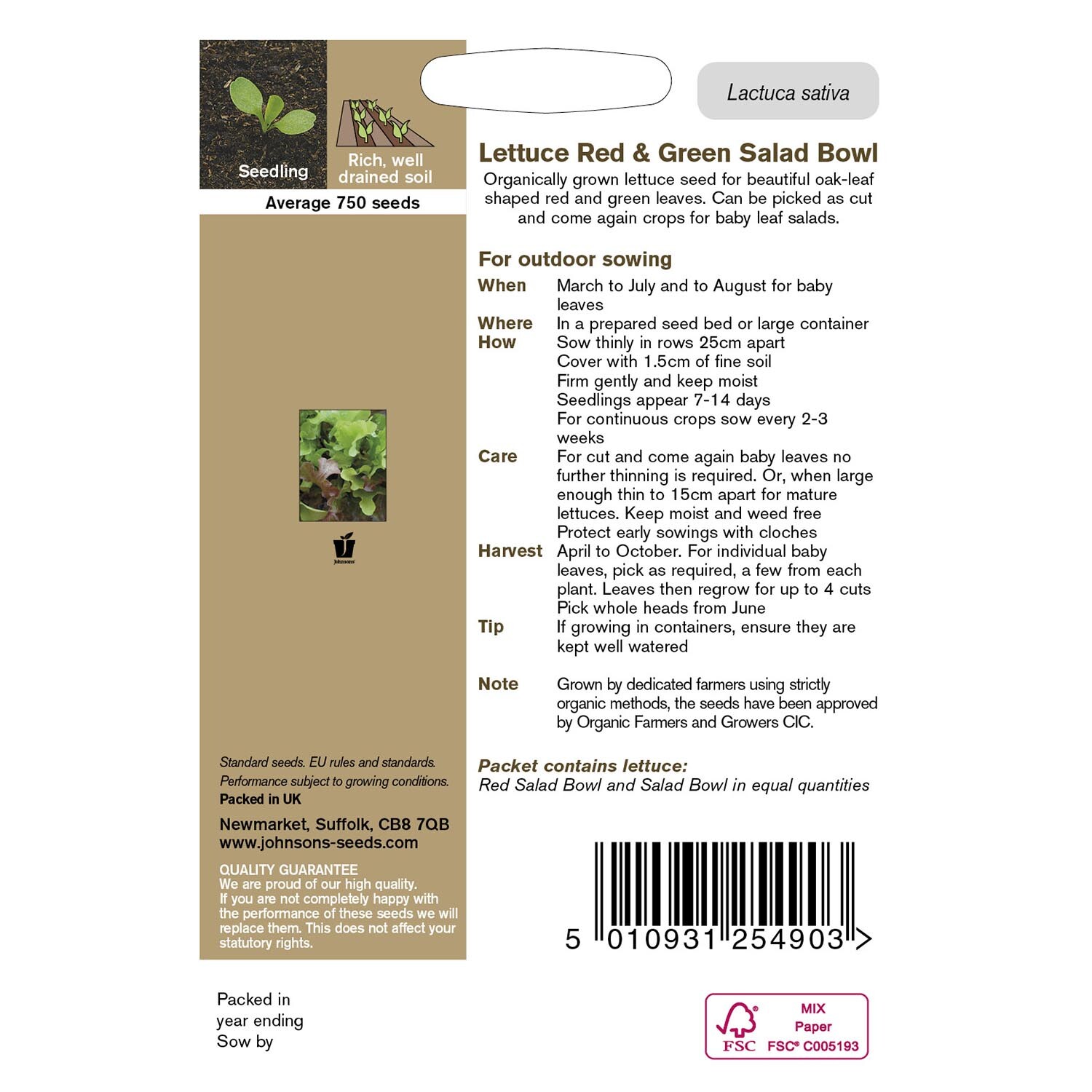 Johnsons Red and Green Lettuce Vegetable Seeds Image 3