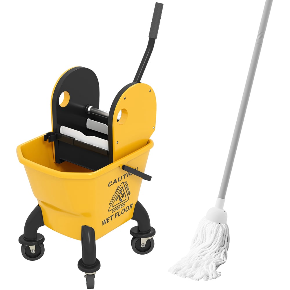 HOMCOM Yellow Mop Bucket on Wheels 26L Image