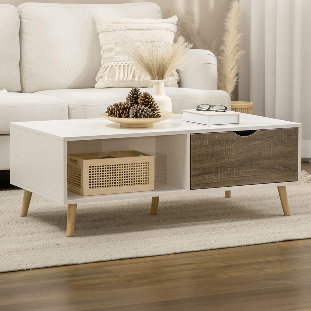 HOMCOM 2 Drawer 2 Shelf White Modern Coffee Table Image 1