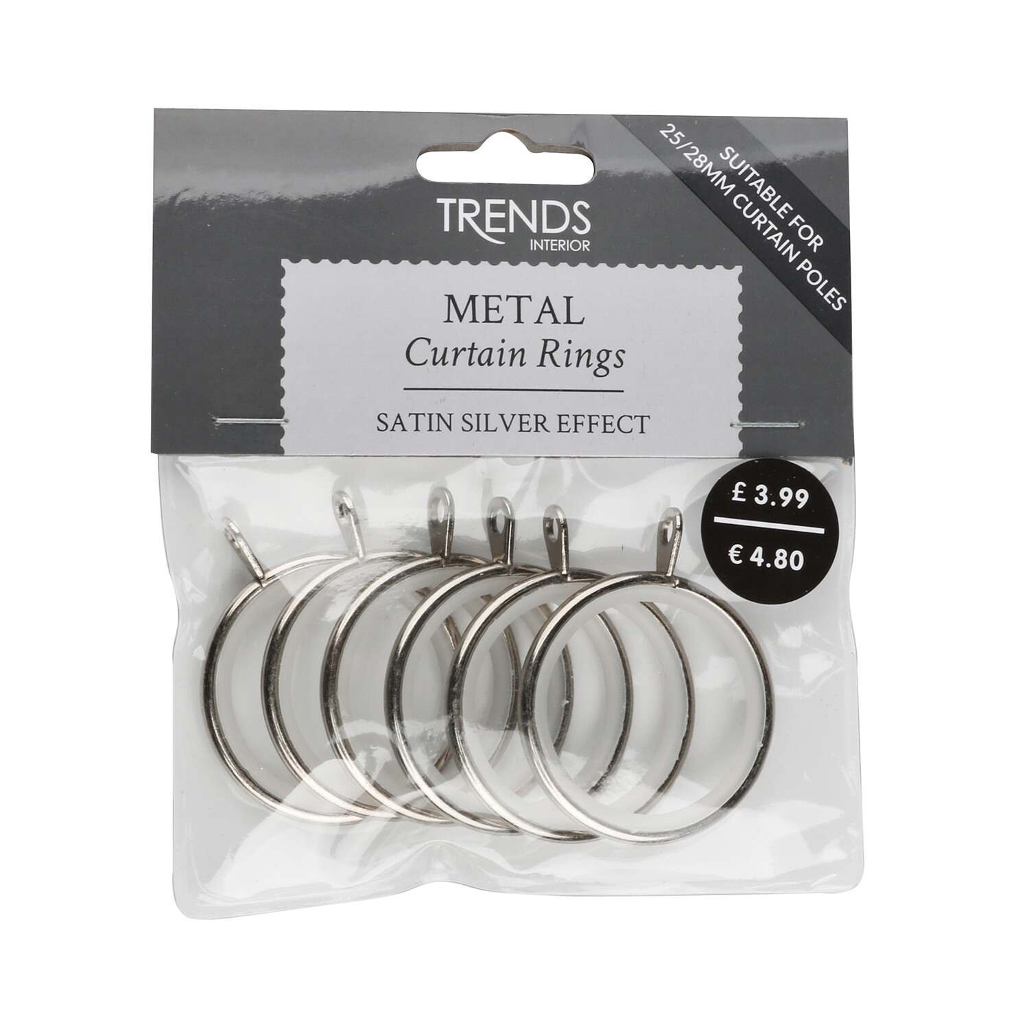 Silver Polished Steel Curtain Rings 25-28mm 6 Pack Image 2