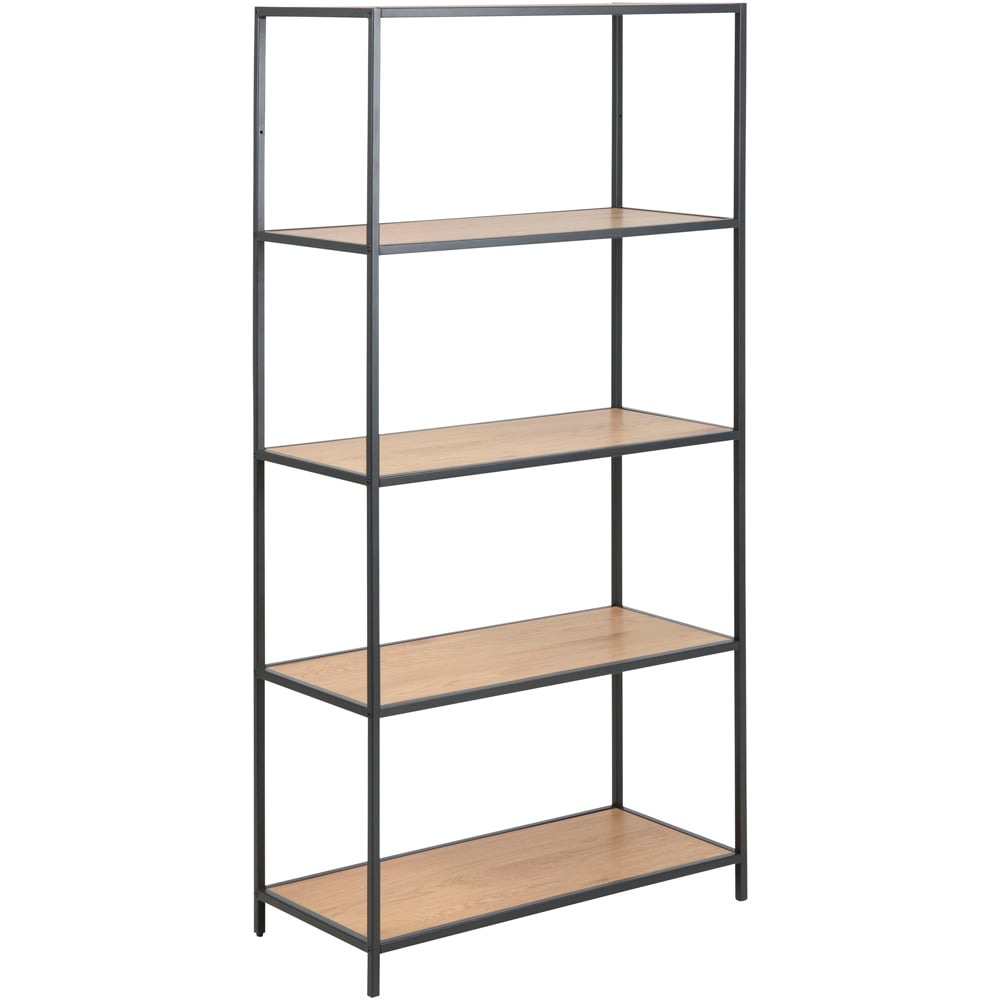 Florence Seaford 4 Shelf Oak and Black Metal Bookcase Image 2