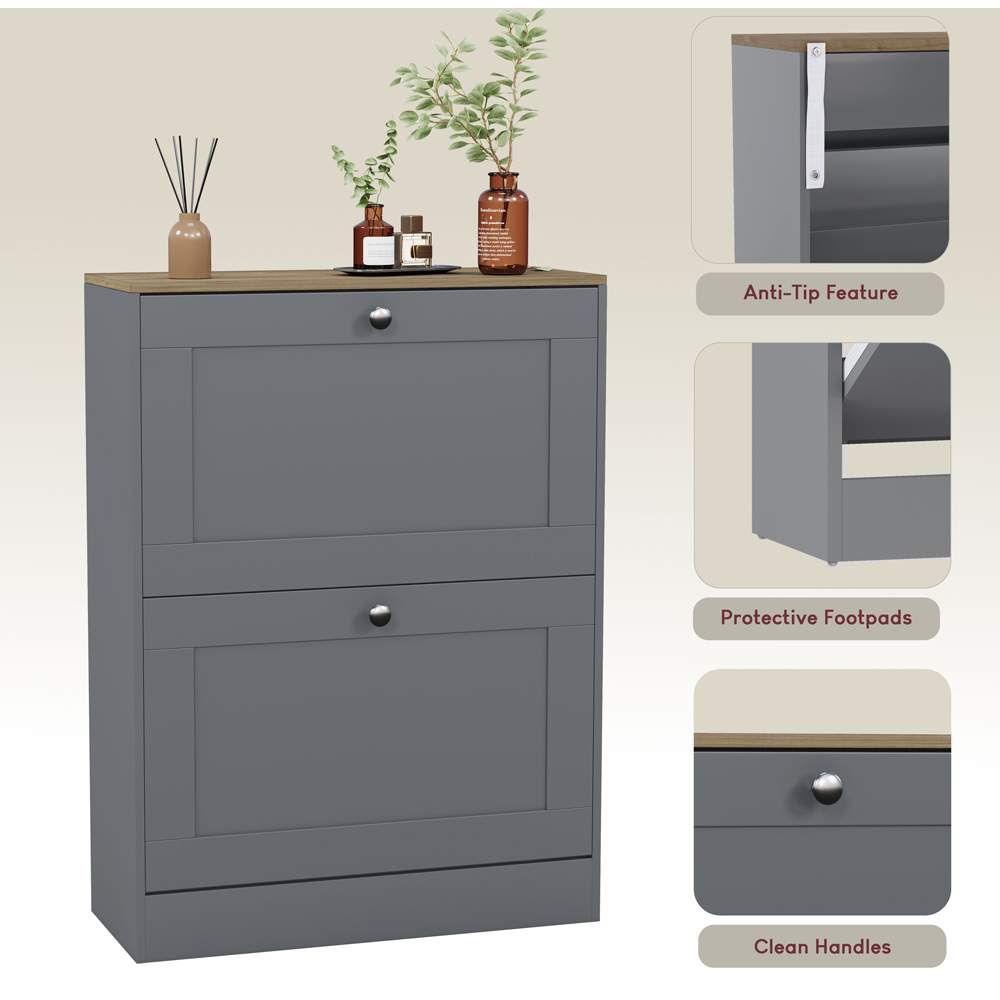VIDA DESIGNS 2 Drawer Grey and Oak Effect Shoe Cabinet Image 8