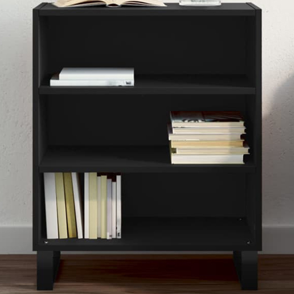 vidaXL 3 Shelf Black Wooden Sideboard with Metal Legs Image 1