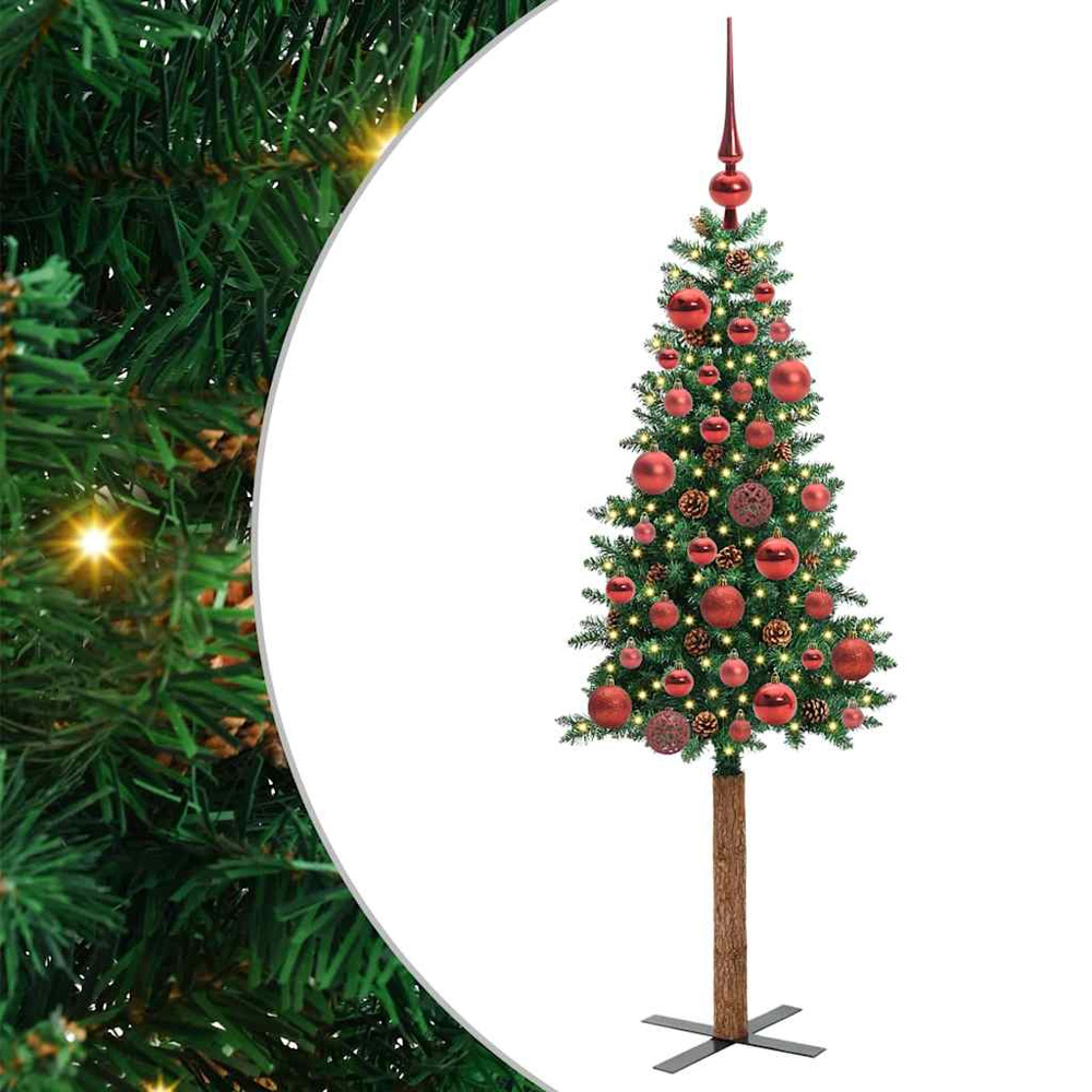 vidaXL Green Artificial Christmas Tree with Pinecones LEDs Red Decoration Ornaments 5ft Image 2