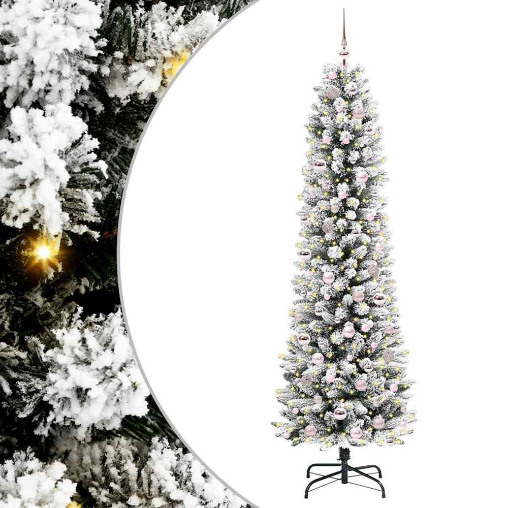 vidaXL Pre-Lit Warm White LED and Pink Baubles White Artificial Christmas Tree with Stand 7ft Image 2