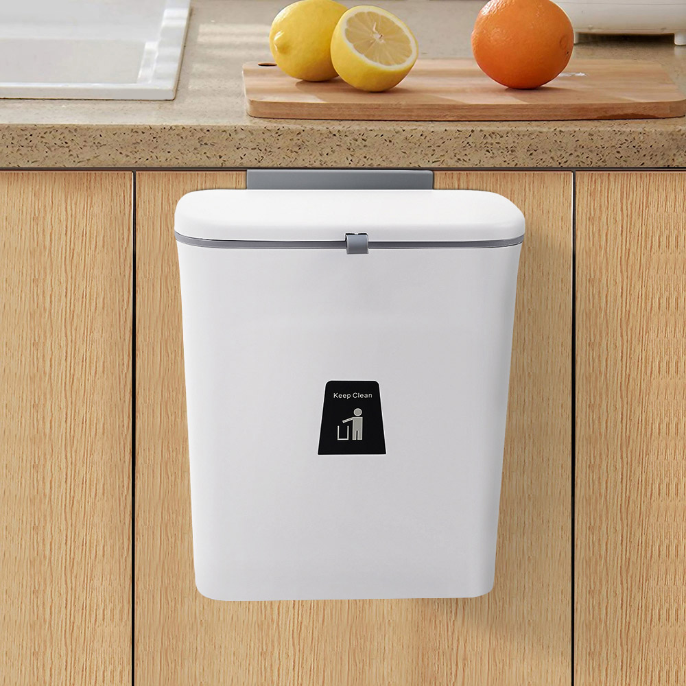 Living and Home White Wall Mounted Trash Can 9L Image 7
