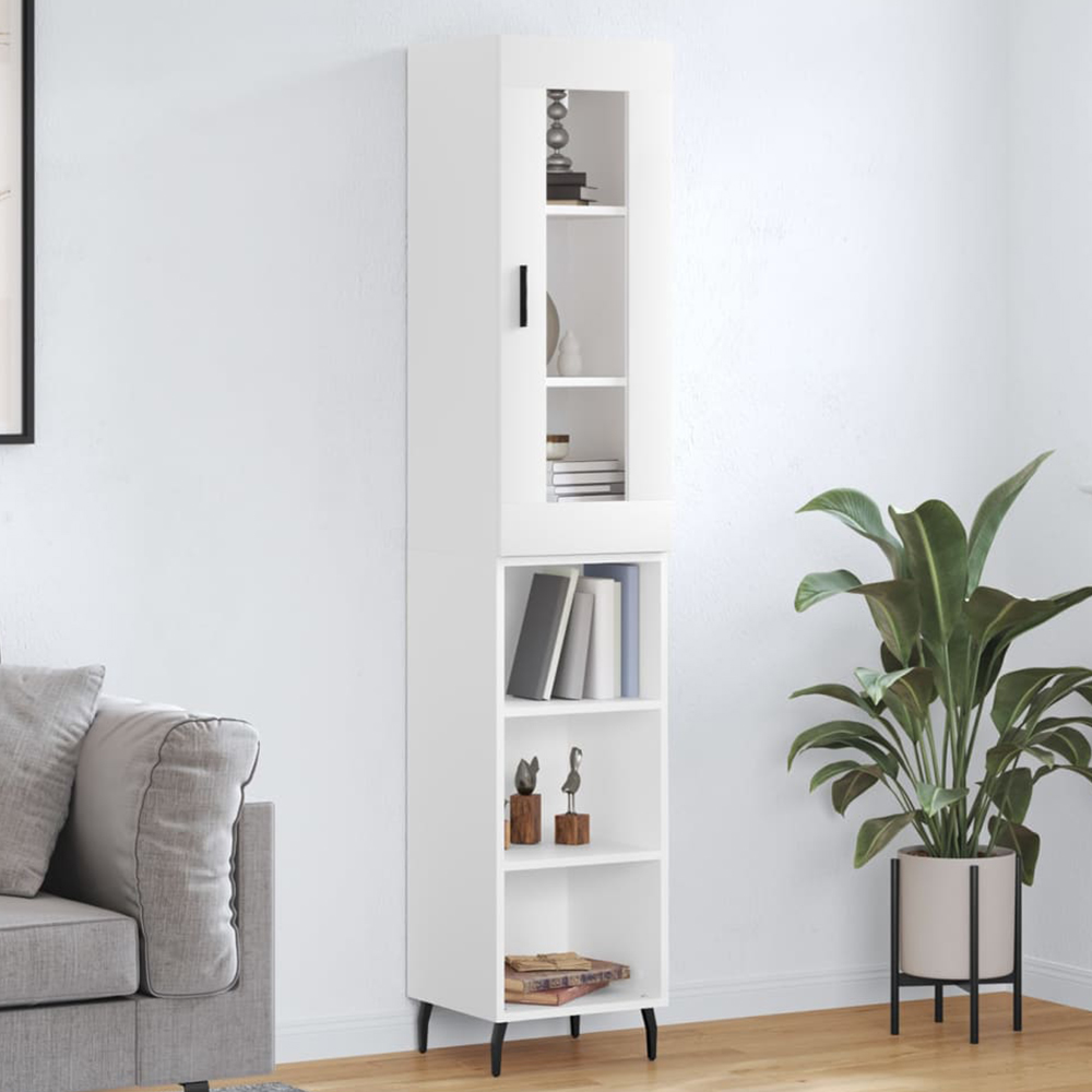 vidaXL Single Door 6 Shelf White Highboard Image 1