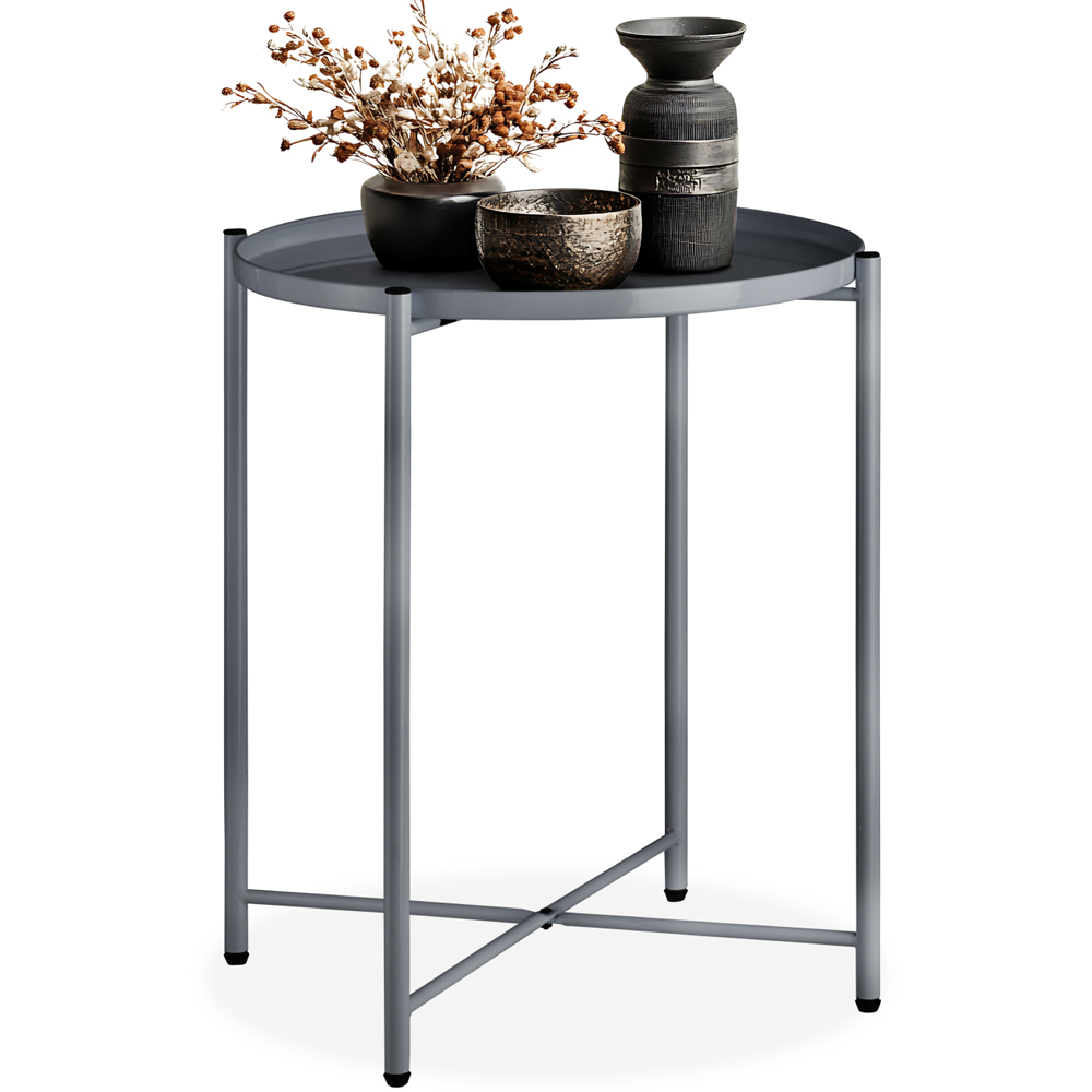 tectake Chester Dark Grey Round Bedside Table Image 2