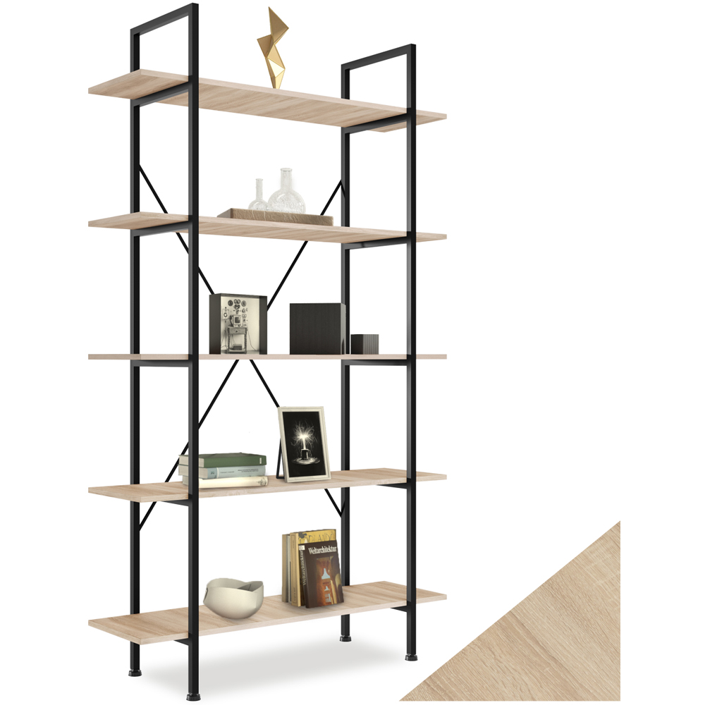 tectake Glasgow 5 Slim Shelf Oak Sonoma Ladder Shelving Unit Image 2