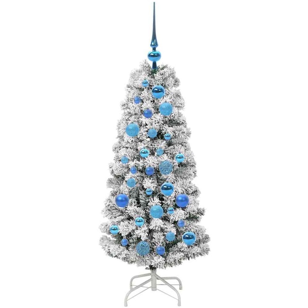 vidaXL Pre-Lit Warm White LED and Blue Baubles Snow Flocked Artificial Christmas Tree 4ft Image 4
