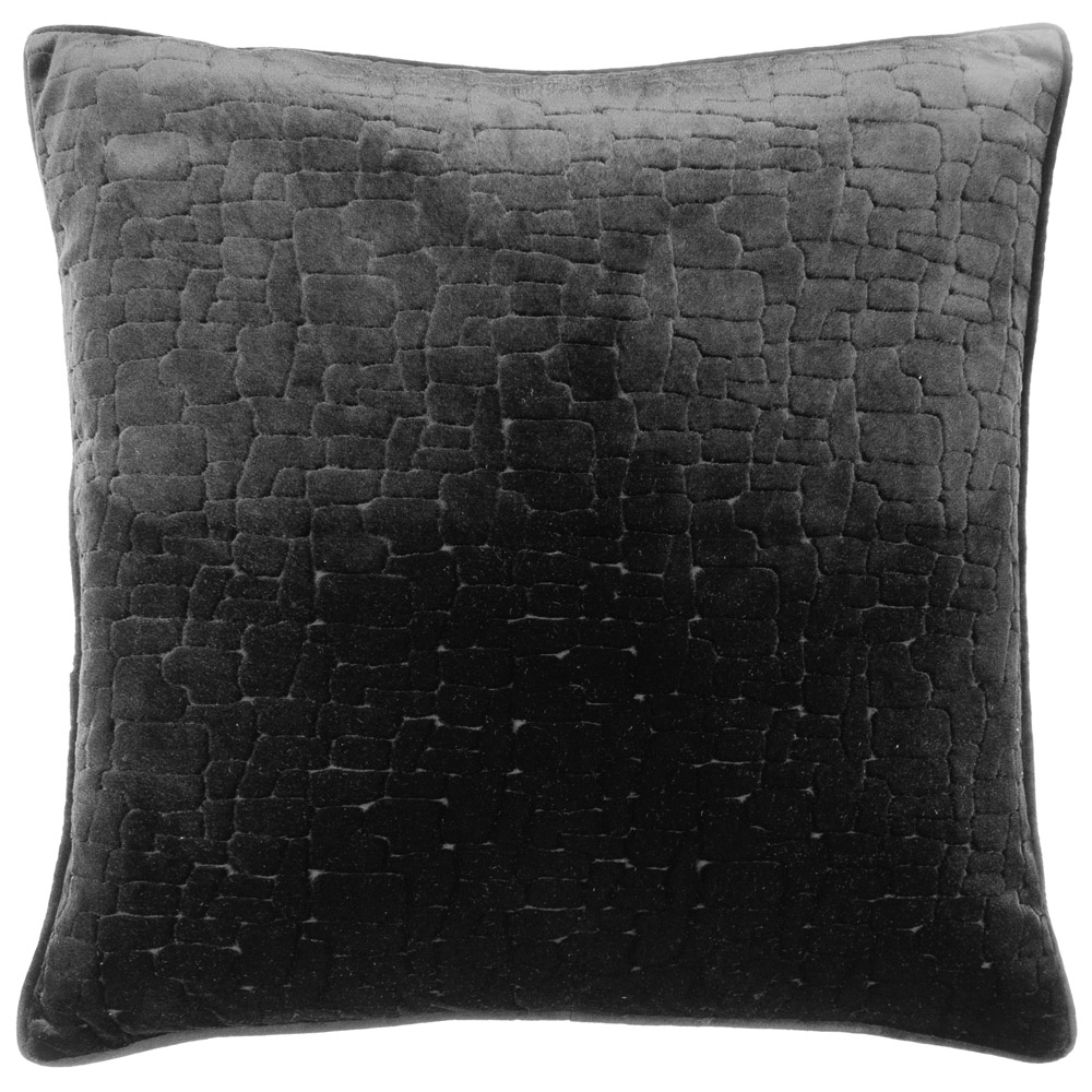 Paoletti Bloomsbury Black Geometric Cut Velvet Piped Cushion Image 1
