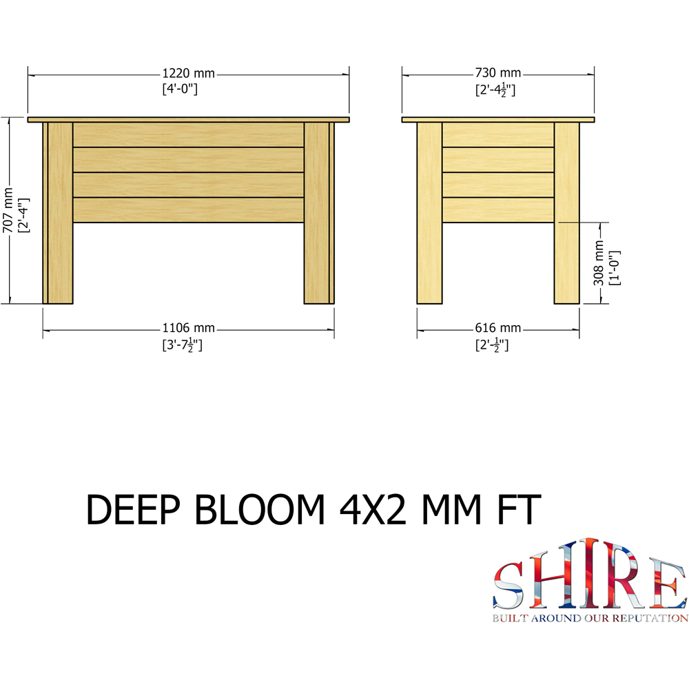 Shire Bloom Wooden Deep Planter 71 x 111 x 62cm Image 9