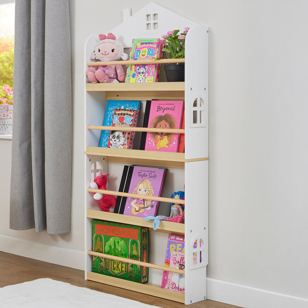 Liberty House Toys 4 Shelf White Wall Mounted House Bookcase Image 1