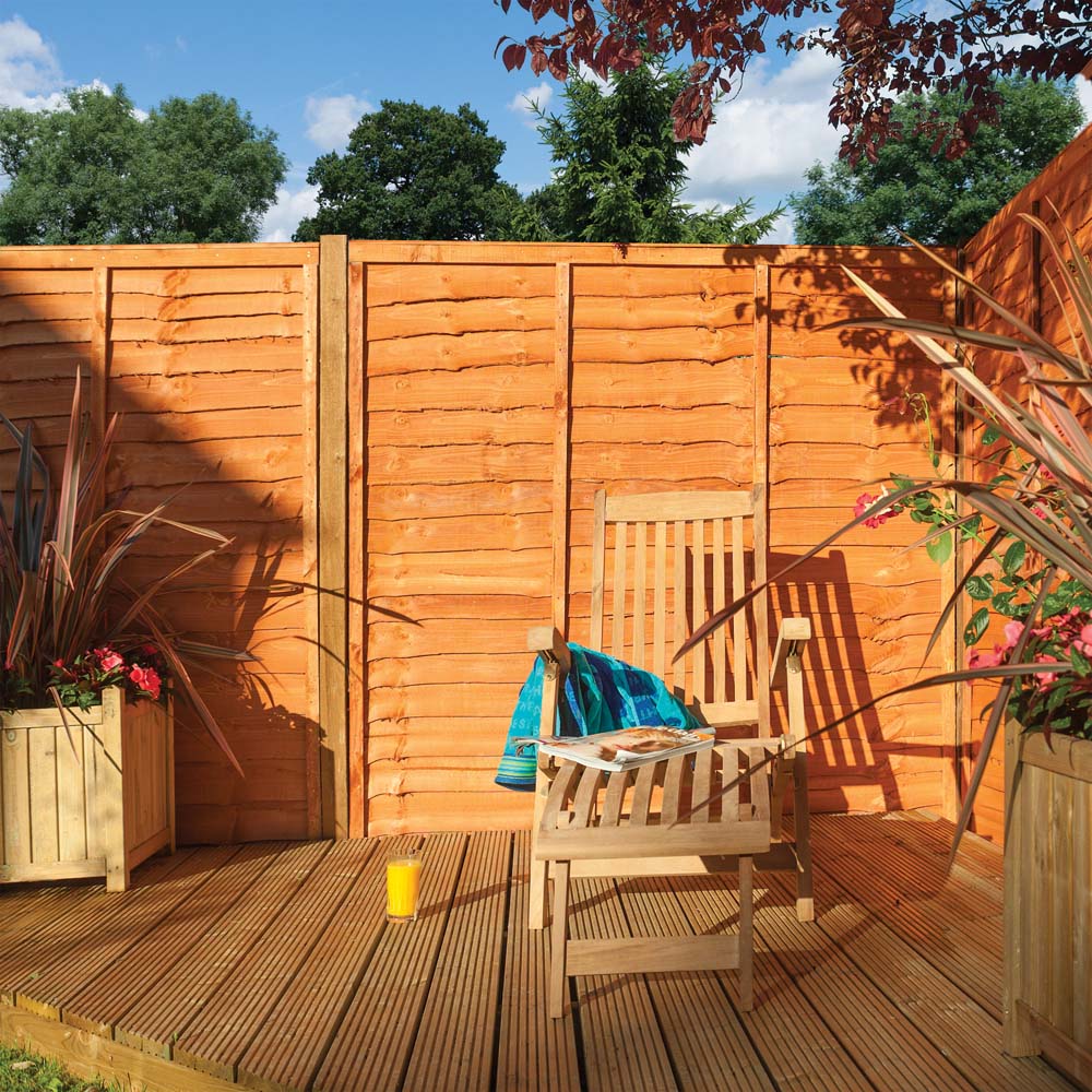 Rowlinson 6 x 6ft Honey Brown Dip Treated Traditional Lap Fence Panel Image 1