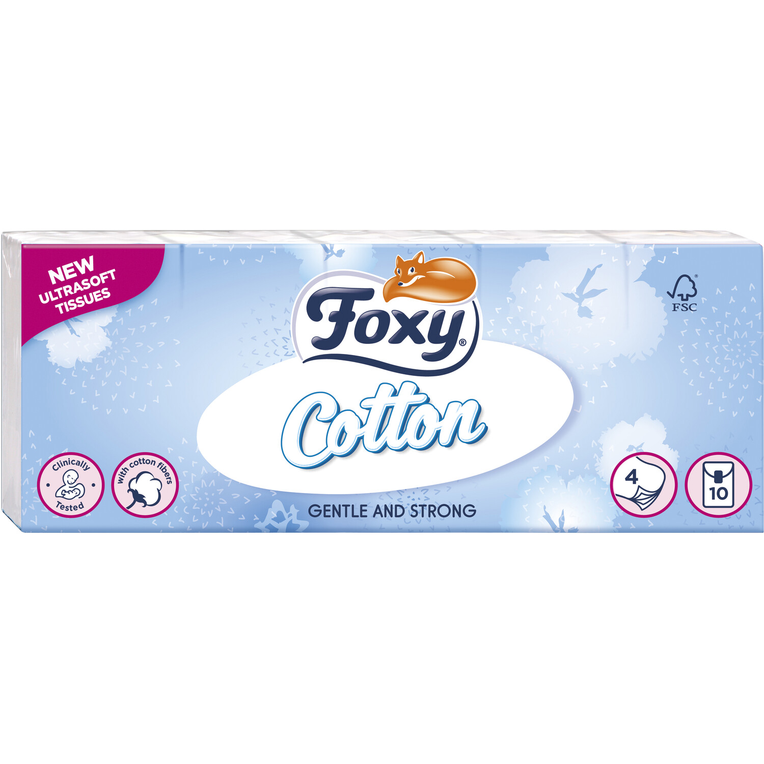 Pack of 10 Foxy Cotton Pocket Tissues - White Image