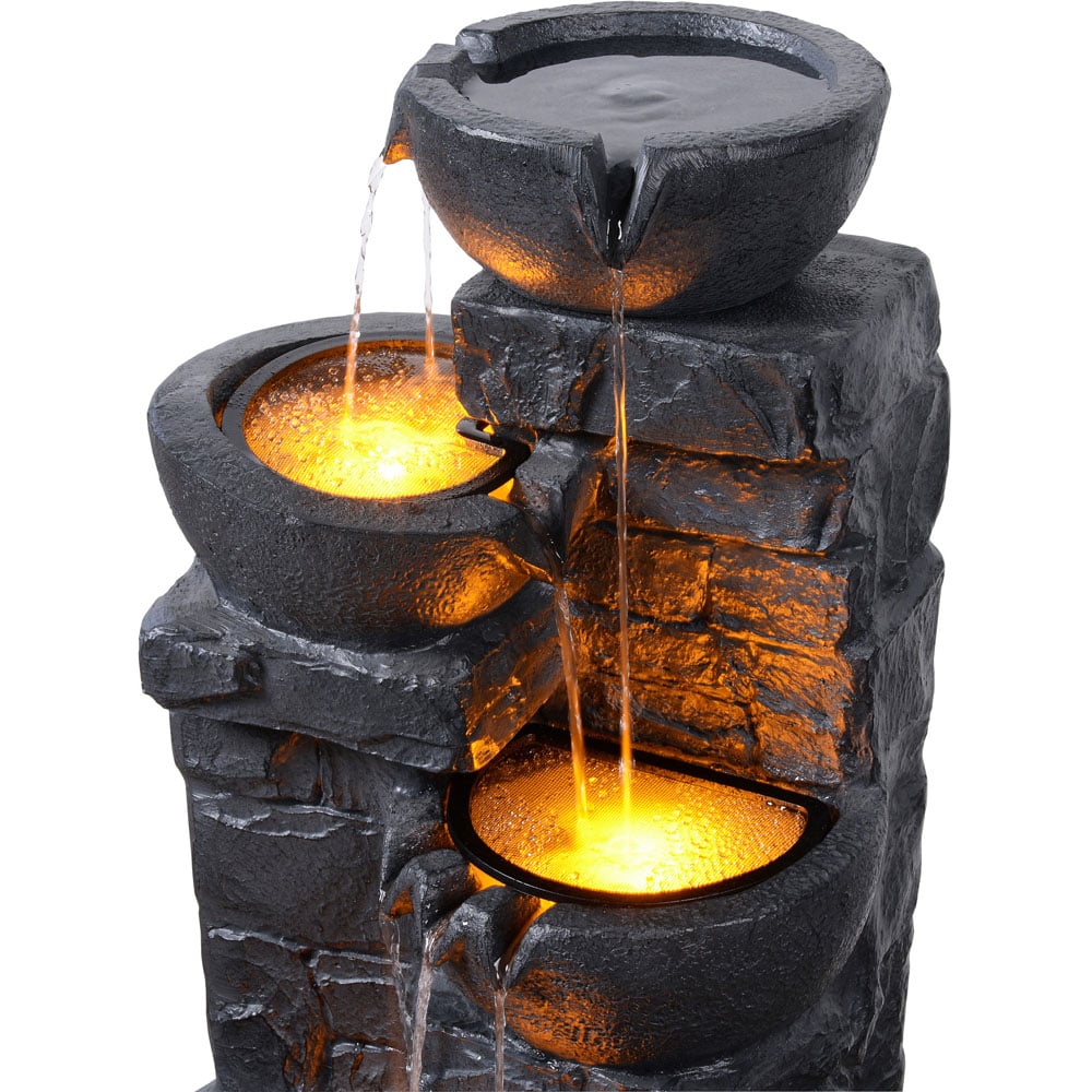 Teamson Home Dark Gray Cascading Bowls and Stacked Stones LED Outdoor Water Fountain 33 inch Image 3