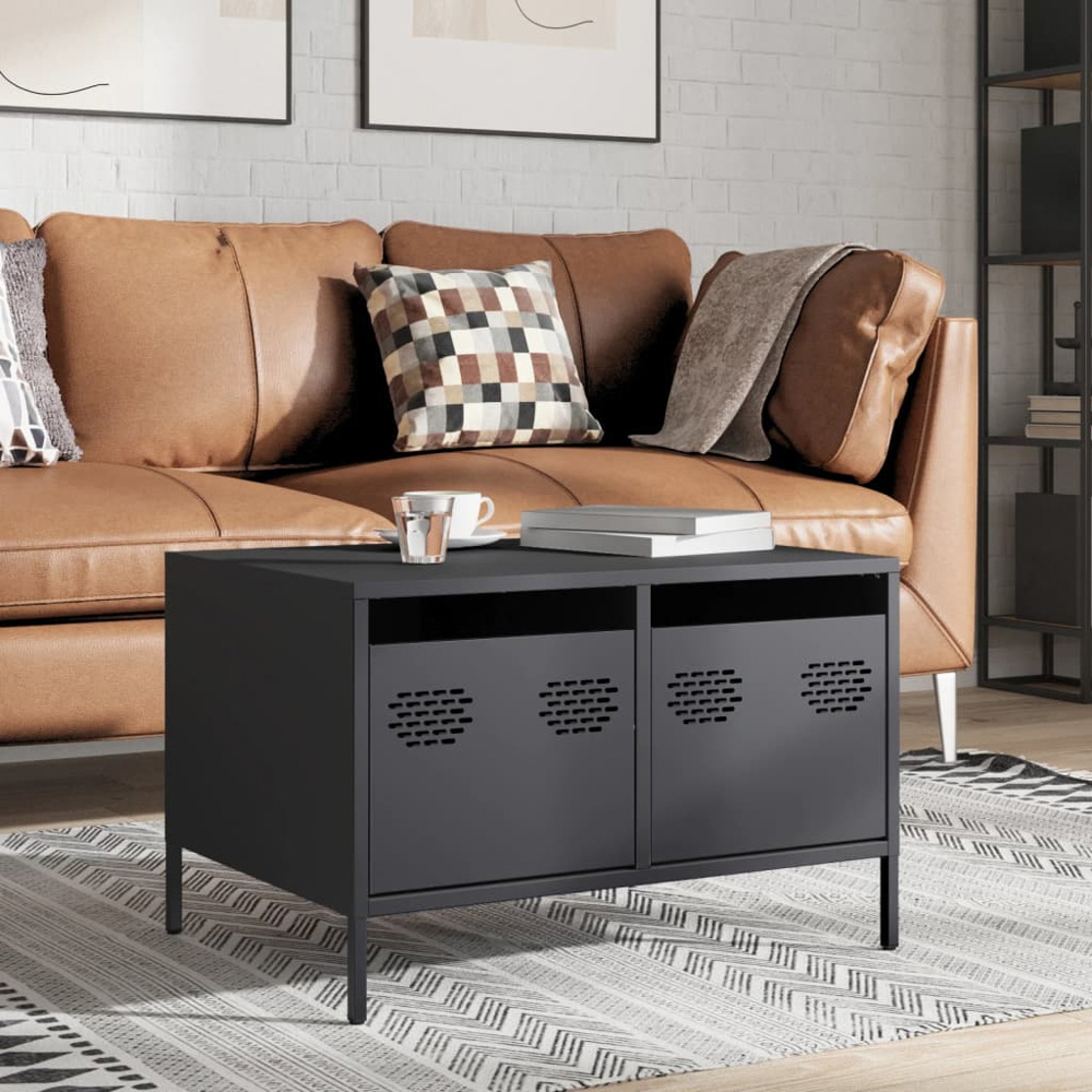 vidaXL 2 Drawer Anthracite Steel Broad TV Cabinet Image 9