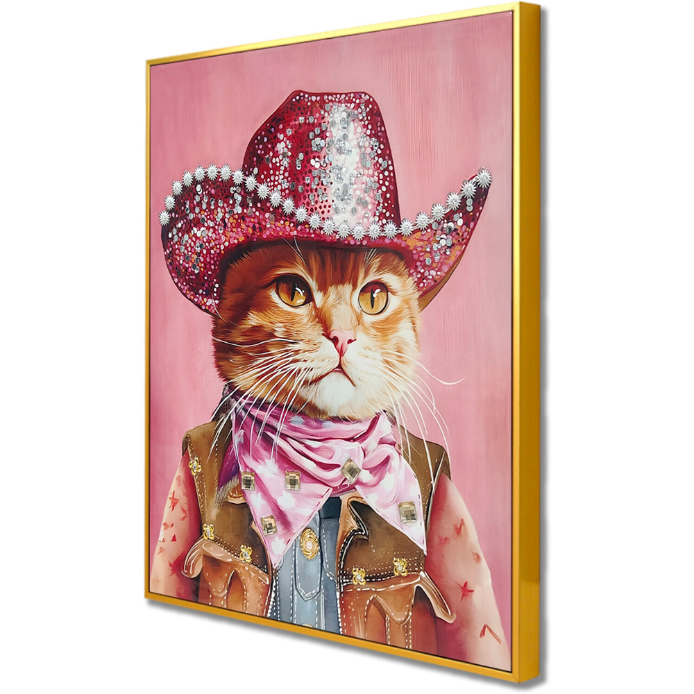 Cowboy Cat Framed Canvas Pink Image 3