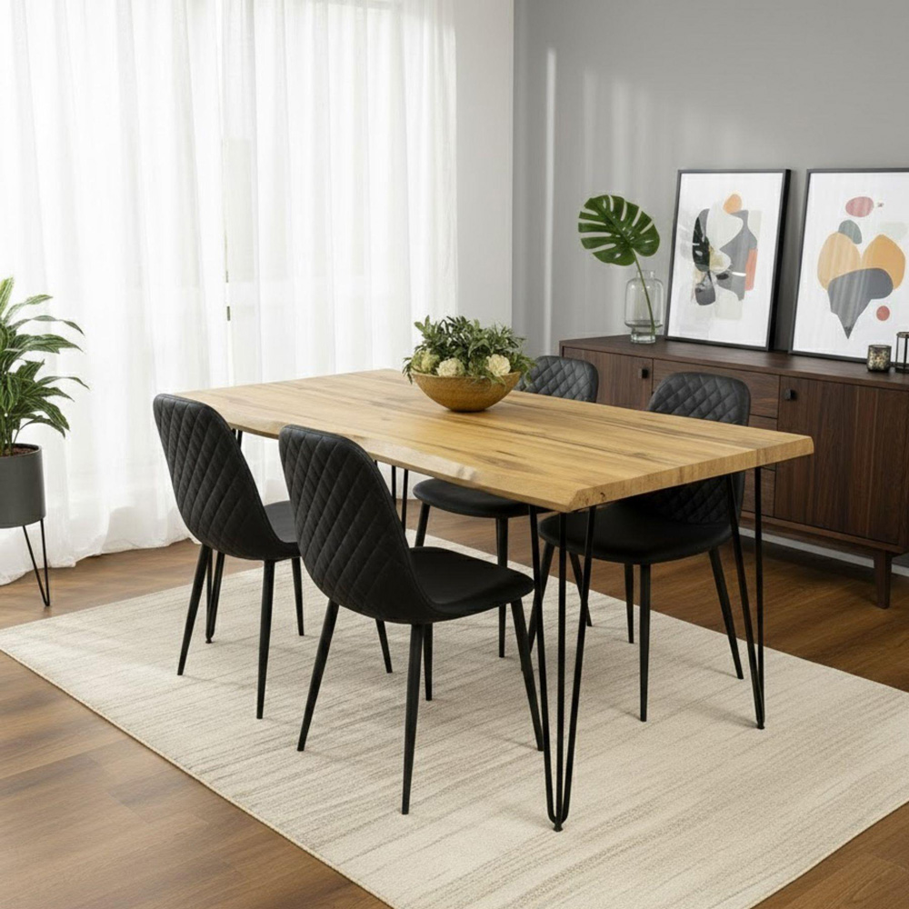 Kosy Koala 4 Seater Faux Leather Wooden Dining Set Black Image 5