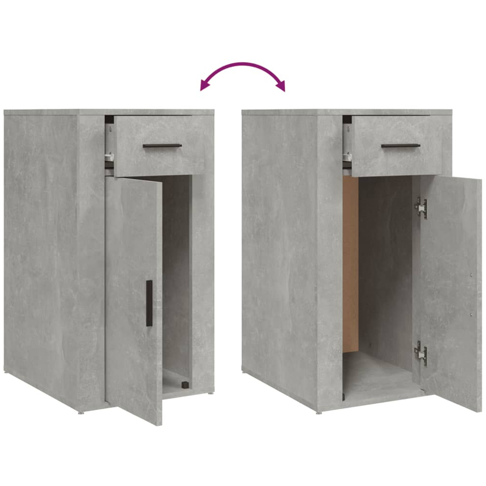 vidaXL Single Door Single Drawer Concrete Grey Wooden Desk Cabinet Image 9