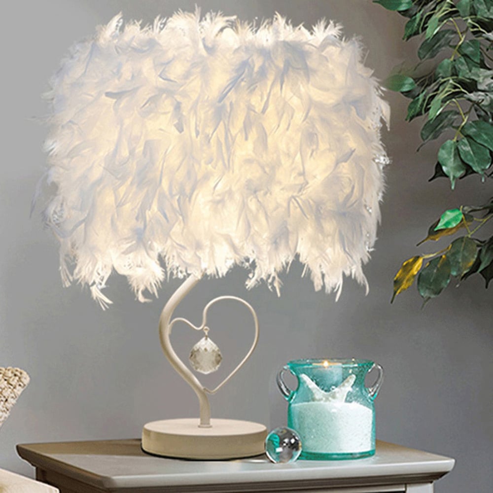 Living and Home Feather White Table Lamp Image 2