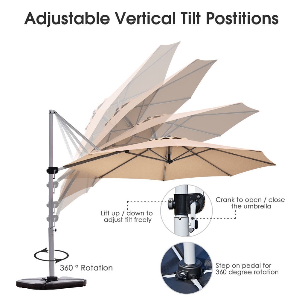 Costway Beige Crank and Tilt Cantilever Parasol 3.3m Image 7