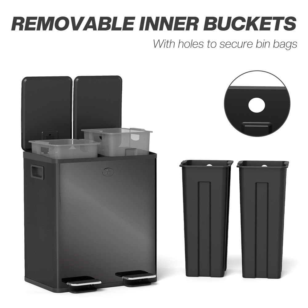 HOMCOM Black Dual Compartment Kitchen Bin 40L Image 7