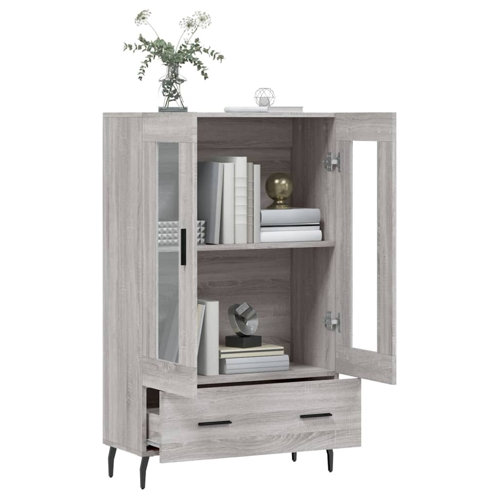 vidaXL 2 Glass Door Single Drawer Grey Sonoma Highboard Image 4