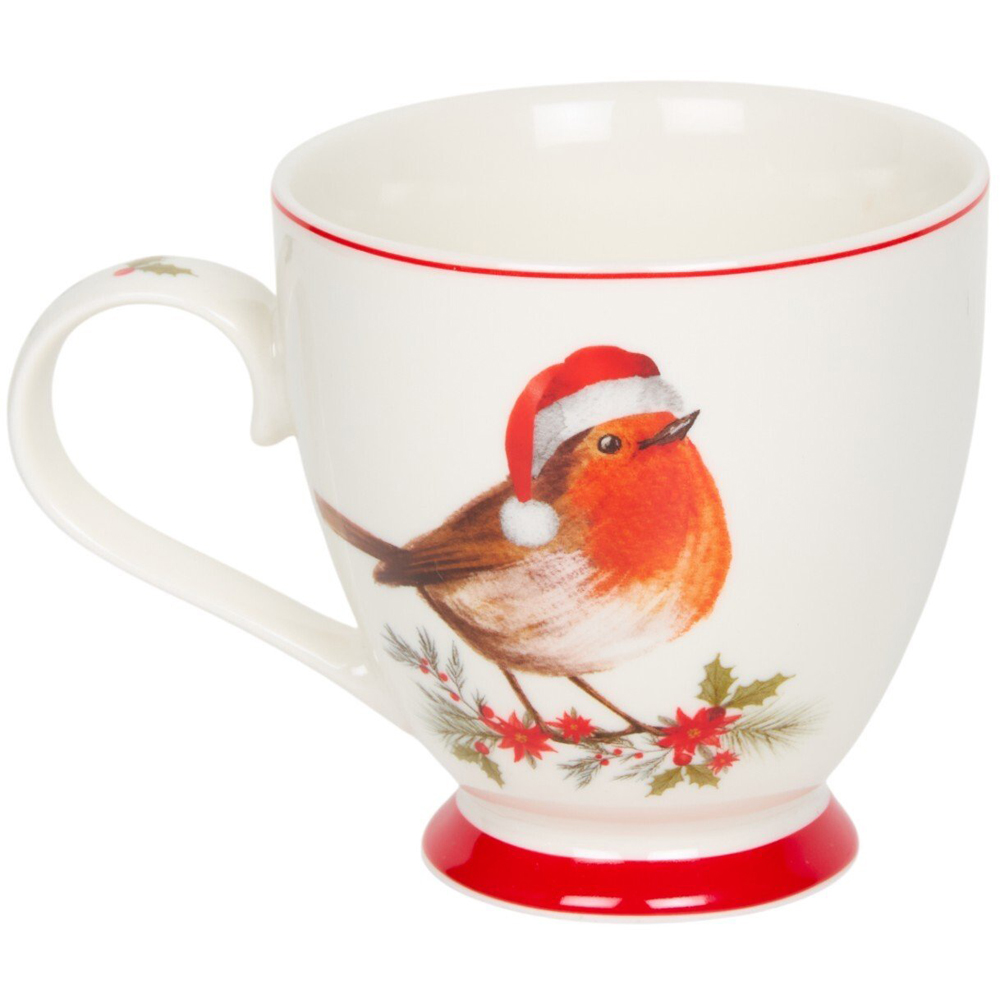 Christmas Robin Footed Mug White Image 2