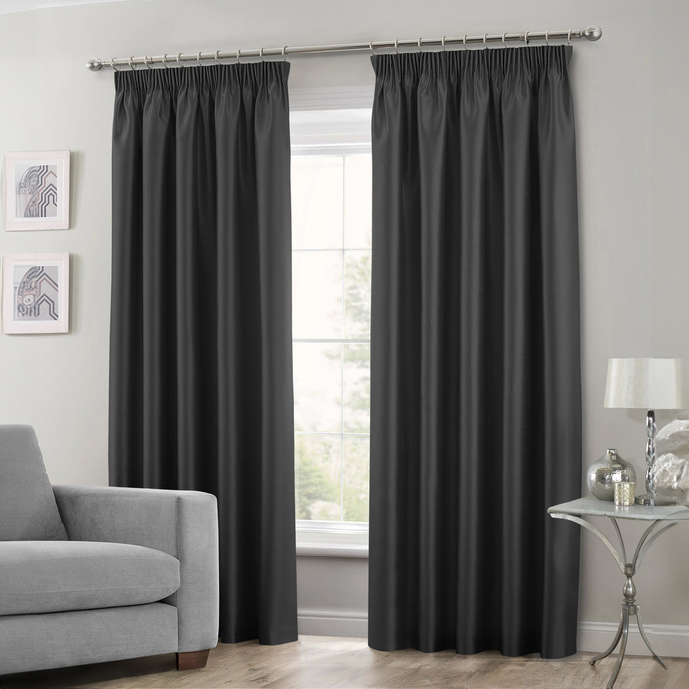 Intimates Faux Silk Black Curtains 168 x 229cm Image 1