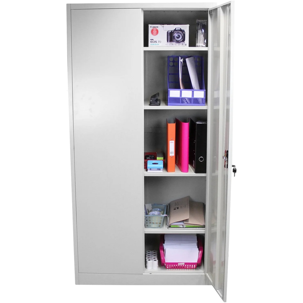 MonsterShop 2 Door 4 Shelf Light Grey Filing Cabinet Image 5