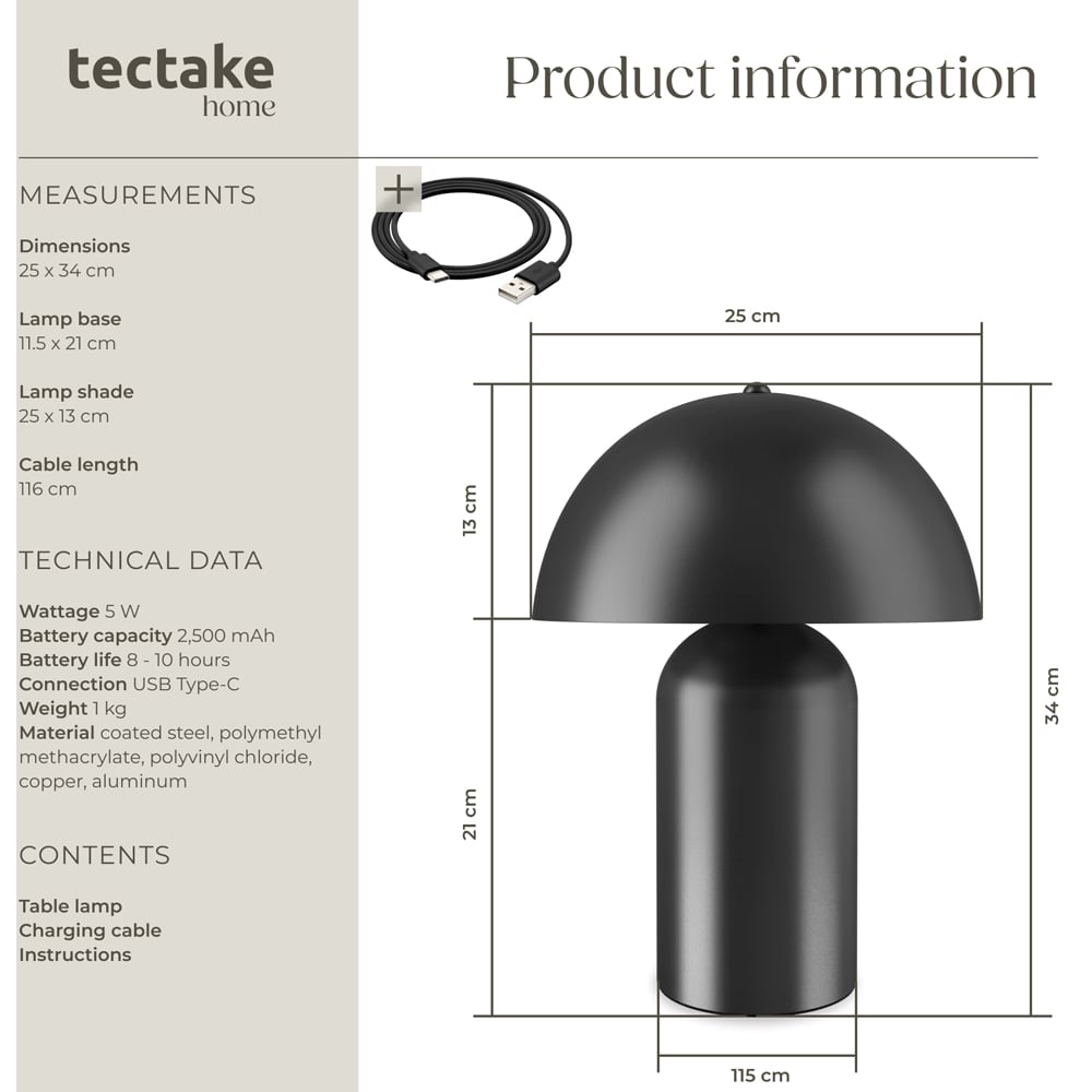 tectake Kade Black Retro Battery Powered Table Lamp Image 9