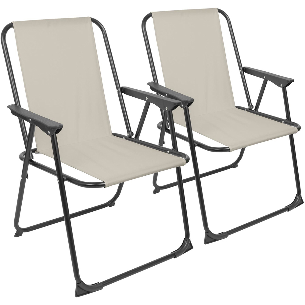 Harbour Housewares Set of 2 Matt Black and Beige Folding Metal Beach Chair Image 2