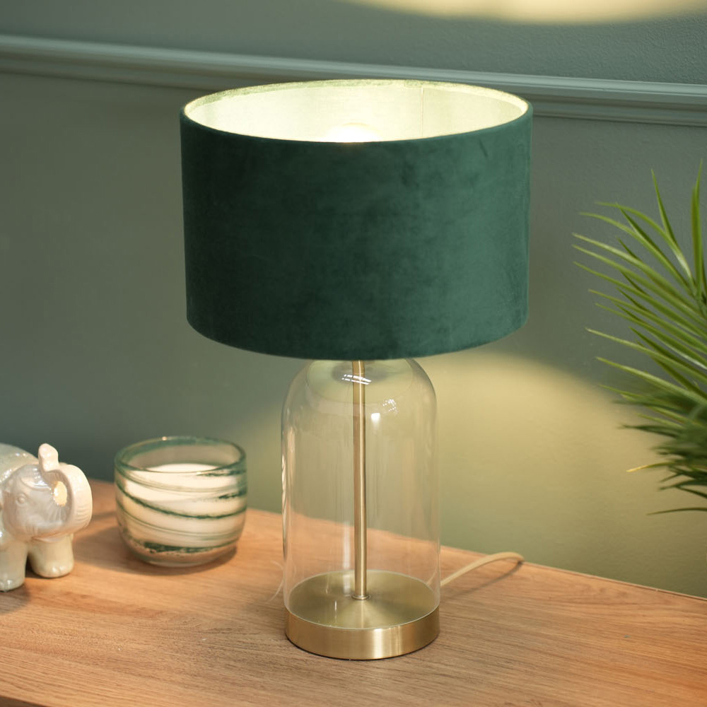 ValueLights Jessy Gold and Forest Green Velvet Shade Glass LED Table Lamp Image 4