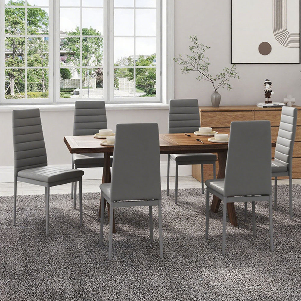 Living and Home Set of 6 Grey Quilted Faux Leather High Back Dining Chair Image 5