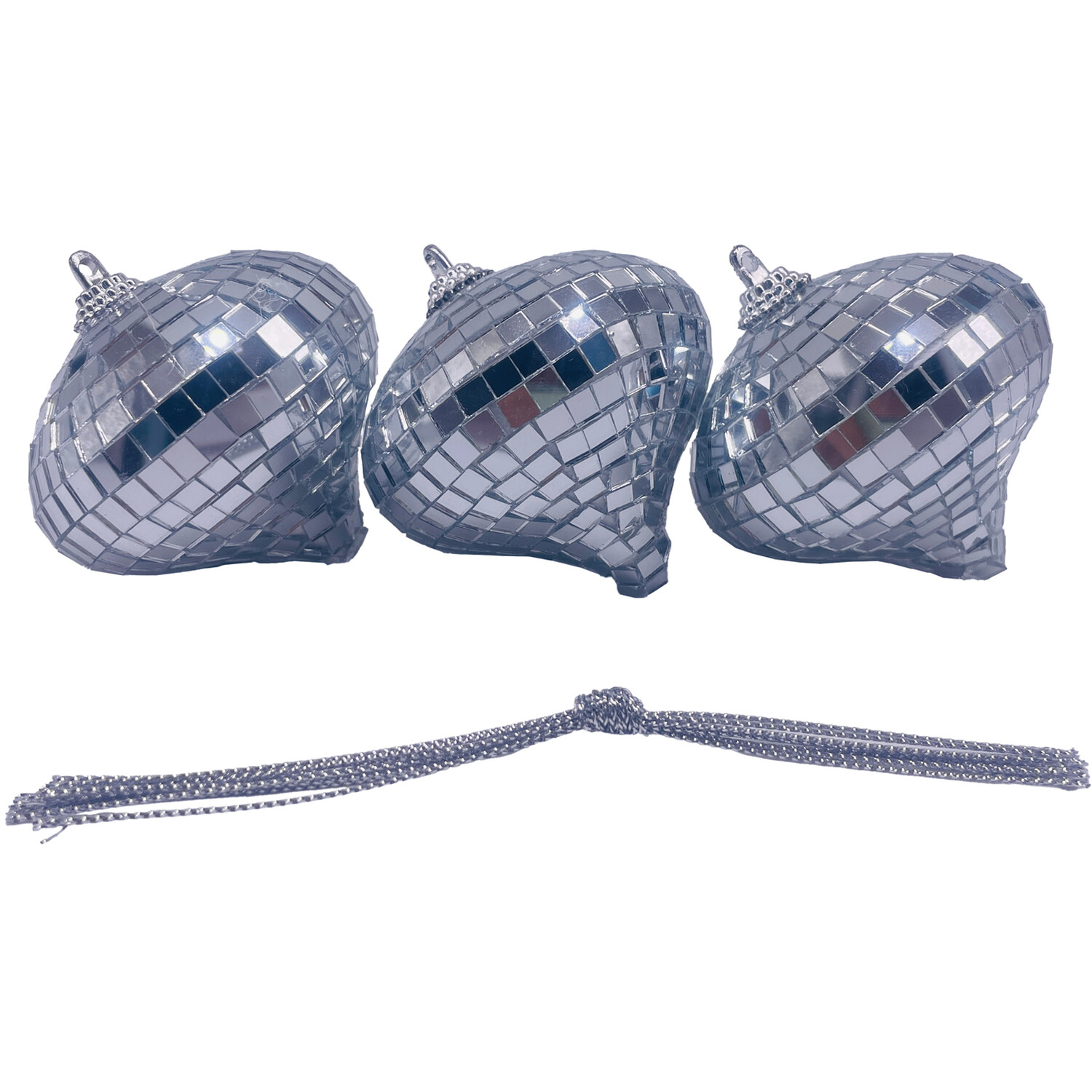 Set of 3 Hanging Onion Baubles - Silver Image 1