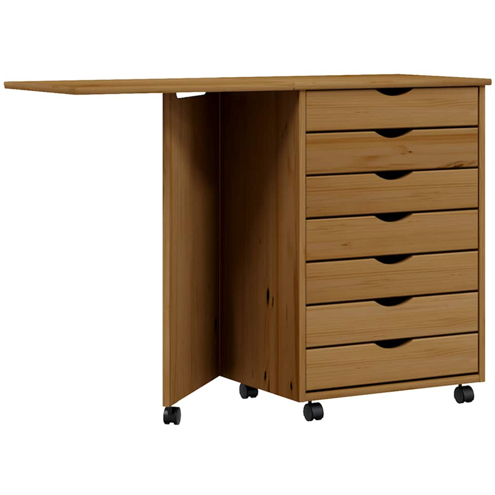 vidaXL Moss 7 Drawer Honey Brown Solid Pine Mobile Chest of Drawers with Desk Image 2