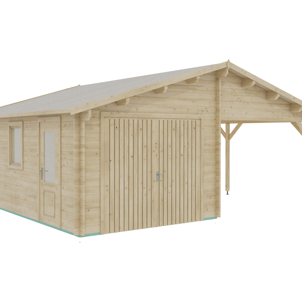 Shire 22.3 x 18.3ft Log Cabin Garage with carport Image 1