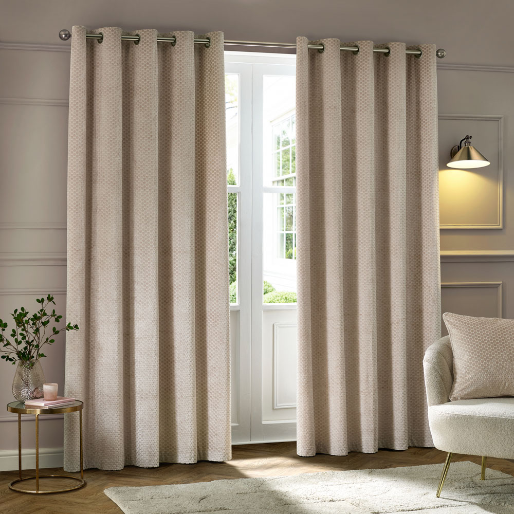 Paoletti Neptune Champagne Fully Lined Velvet Eyelet Curtains 229 x 229cm Image 1