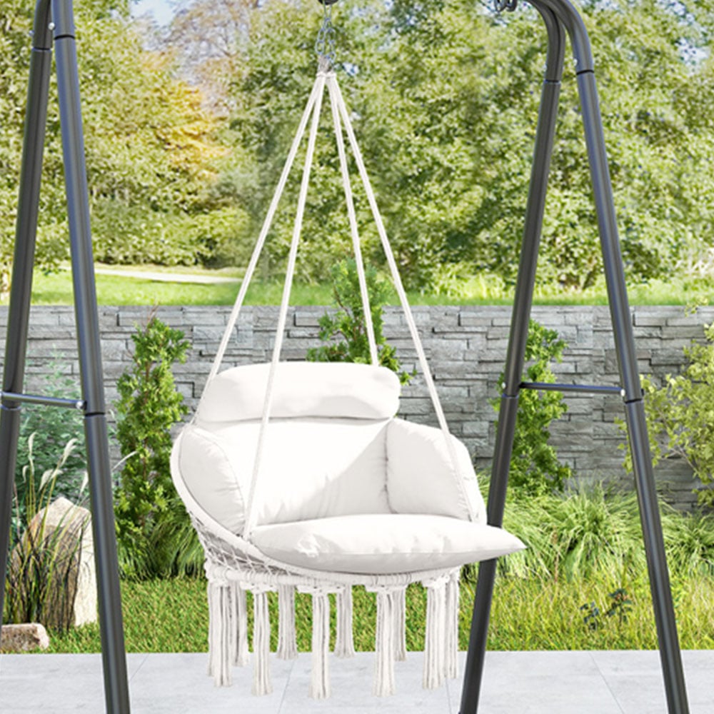 Outsunny Boho Cream White Hammock Chair Image 1