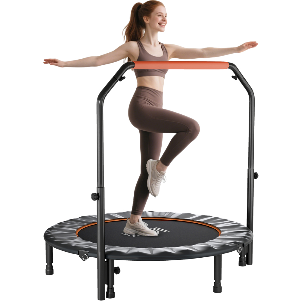 HOMCOM 4ft Orange Foldable Mini Trampoline with Adjustable Foam Handle Image 1